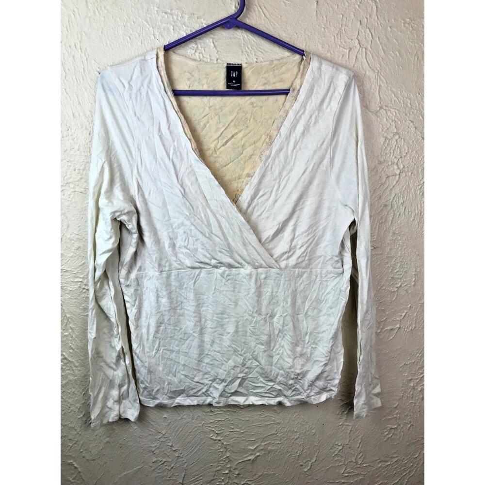 GAP V Neck Long Sleeve Deep V‎ Neck Tee T-Shirt Women's Top Size XL